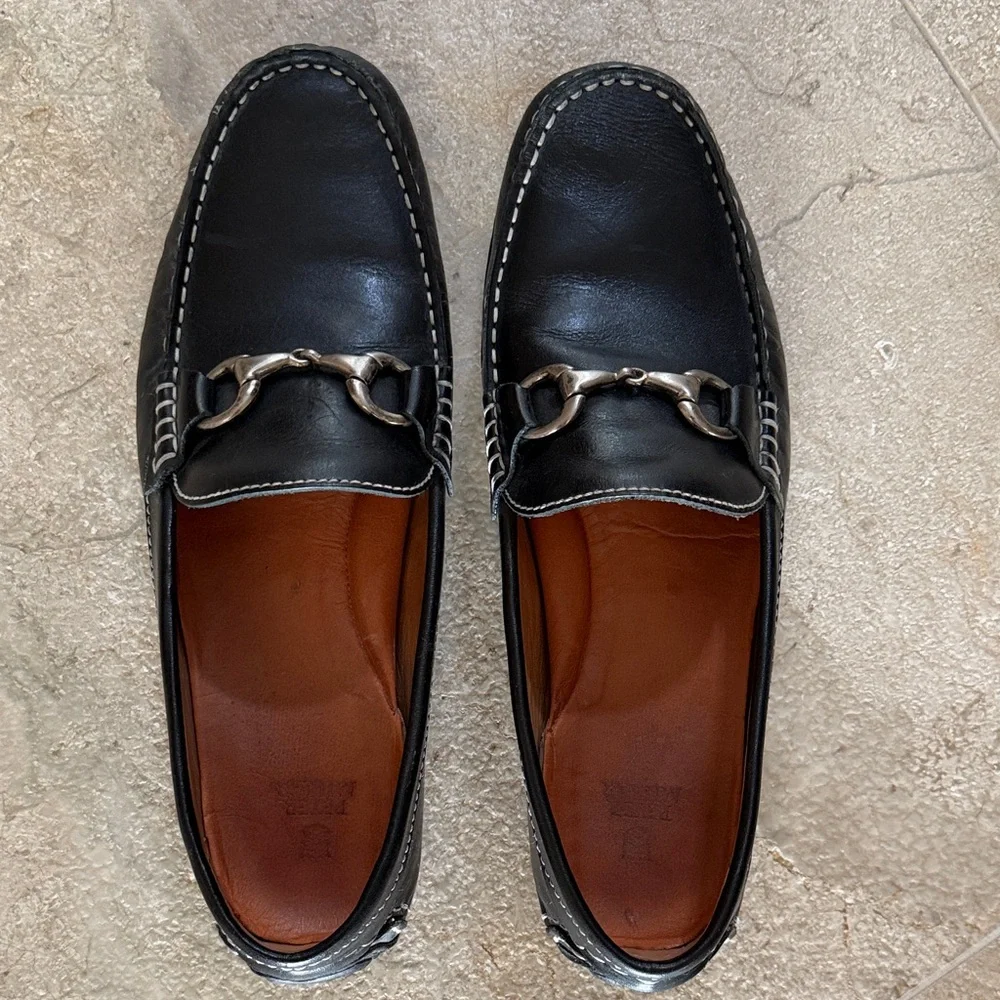 Peter Millar Black Leather Bit Loafers with Brown Insole